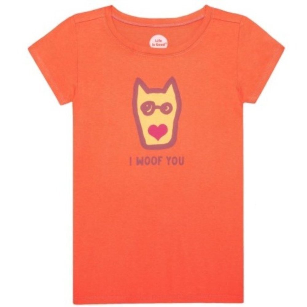 Girls Life is good Tropical Orange I Woof You T-Shirt L - NEW - Picture 1 of 1